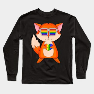 Lgbt Supporter Fox Rainbow Gay Pride Lgbt Heart Animal Long Sleeve T-Shirt